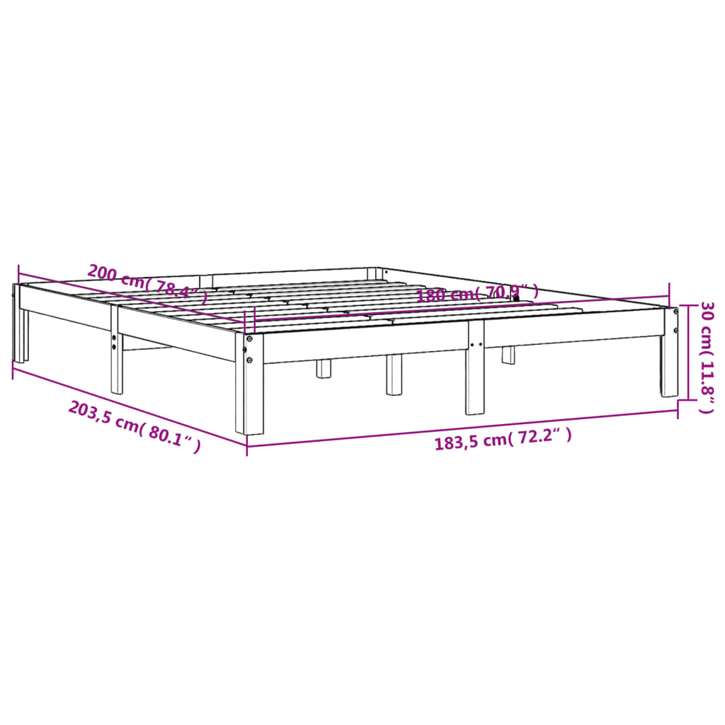 Sengeramme uten madrass voksbrun 180x200 cm heltre furu