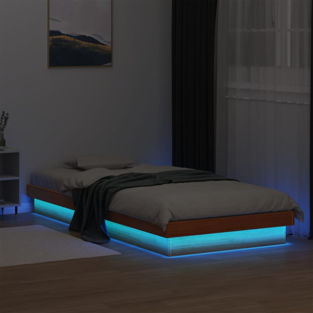LED-sengeramme voksbrun 100x200 cm heltre furu