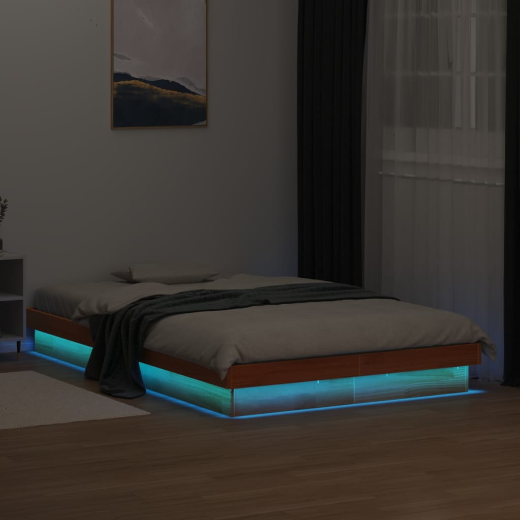 LED-sengeramme voksbrun 120x200 cm heltre furu