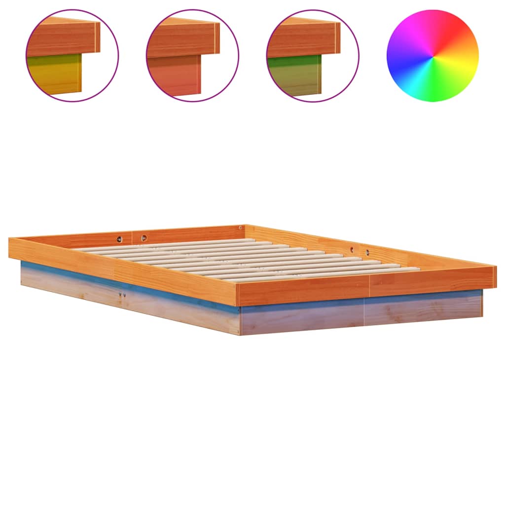 LED-sengeramme voksbrun 140x200 cm heltre furu