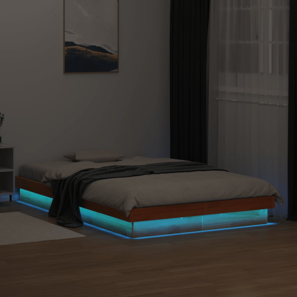 LED-sengeramme voksbrun 140x200 cm heltre furu