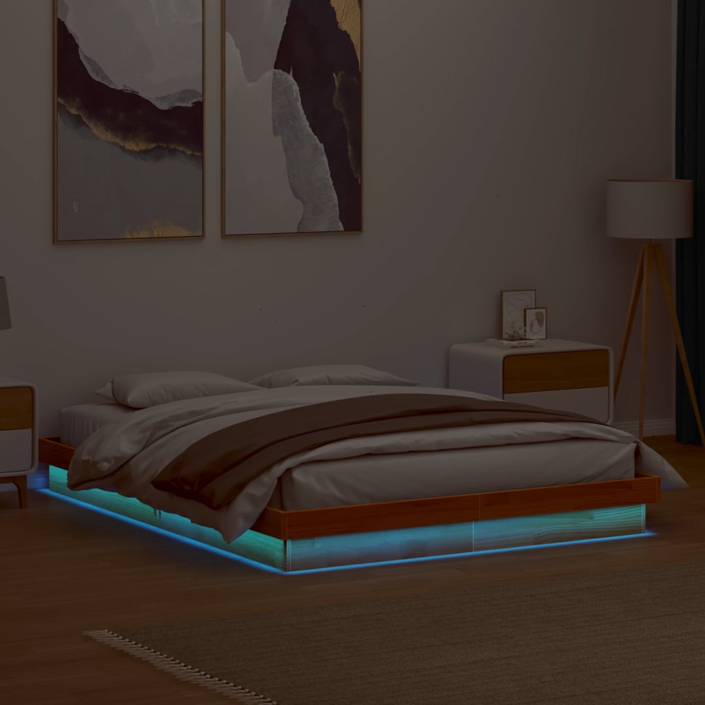 LED-sengeramme voksbrun 160x200 cm heltre furu