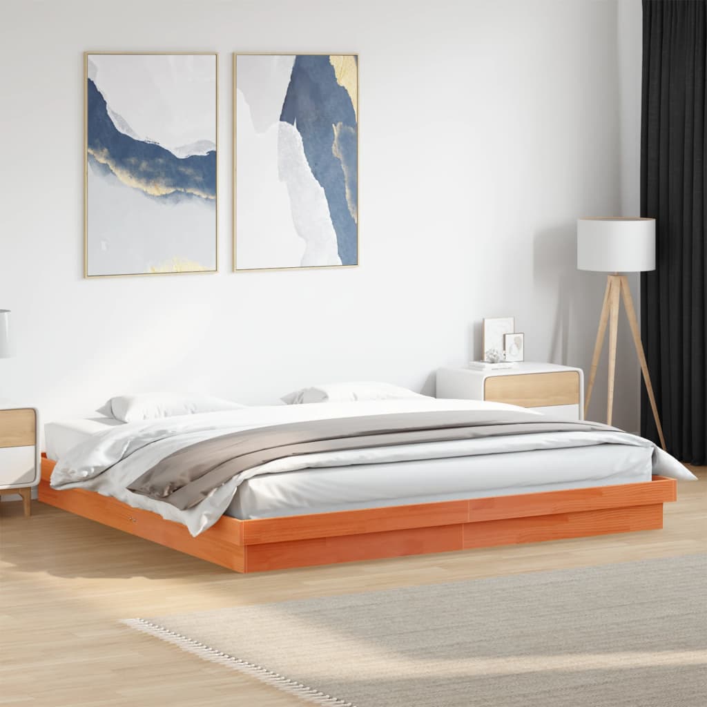 LED-sengeramme voksbrun 200x200 cm heltre furu
