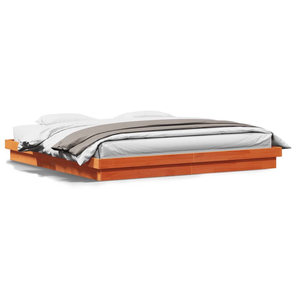 LED-sengeramme voksbrun 200x200 cm heltre furu
