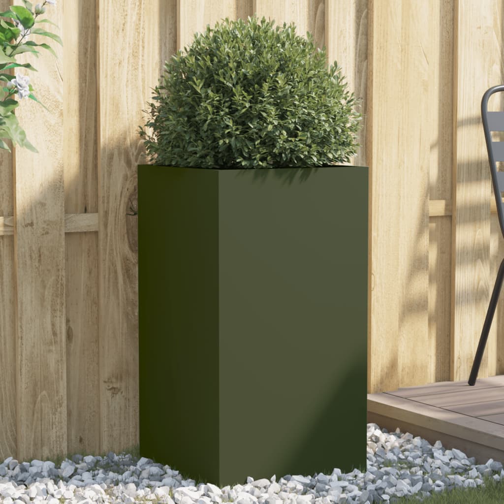 Plantekasse olivengrønn 42x38x75 cm stål