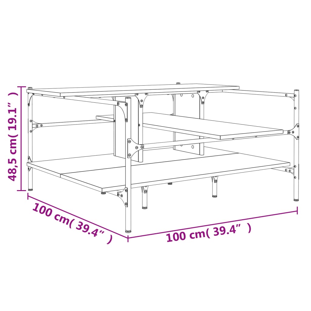 Salongbord brun eik 100x100x48,5 cm konstruert tre