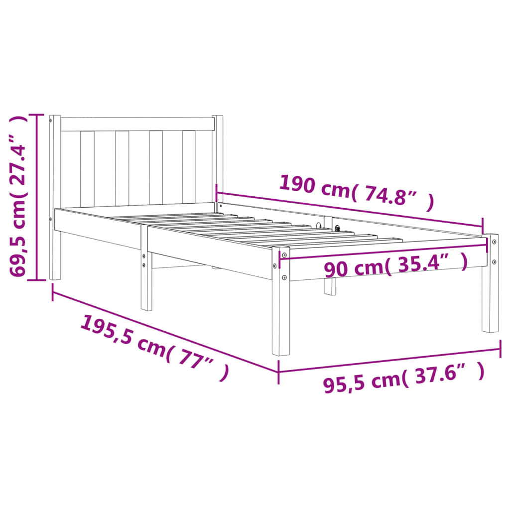 Sengeramme uten madrass voksbrun 90x190 cm heltre furu
