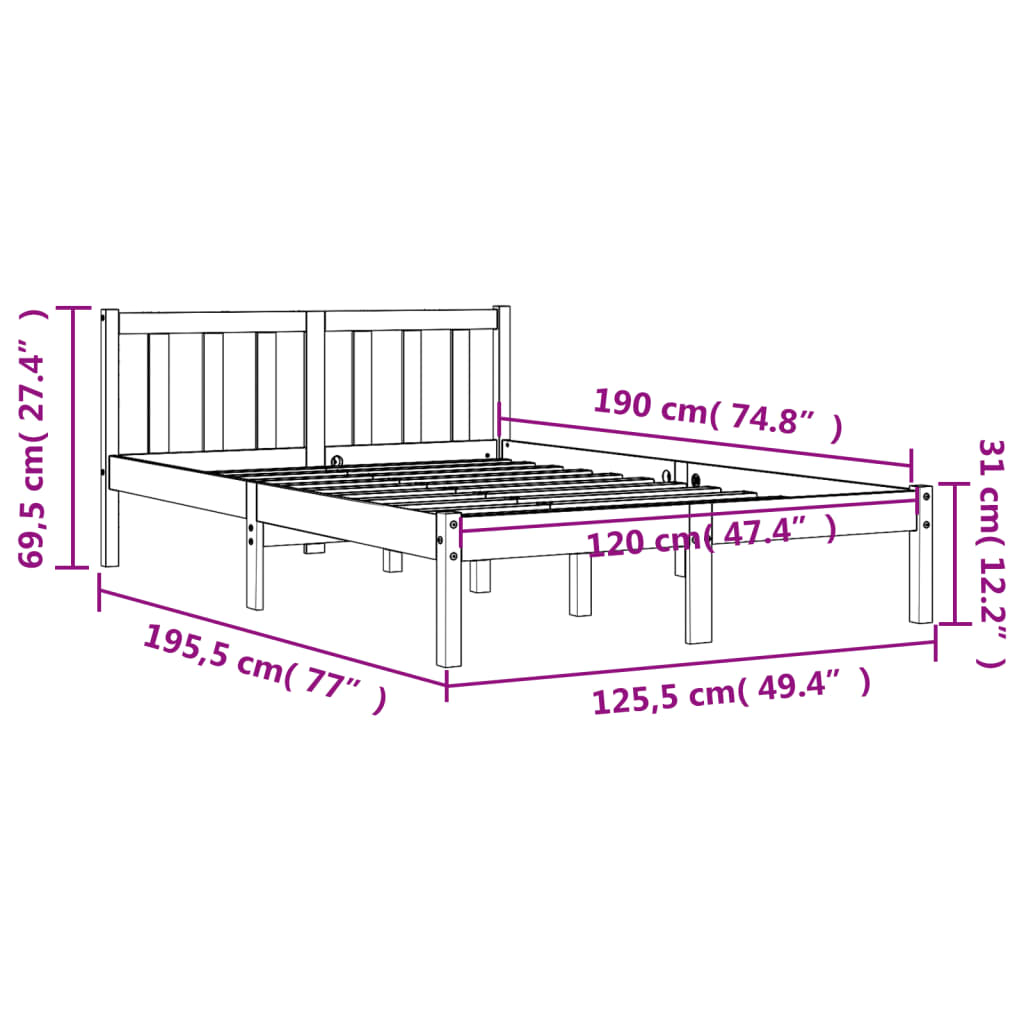 Sengeramme uten madrass voksbrun 120x190 cm heltre furu