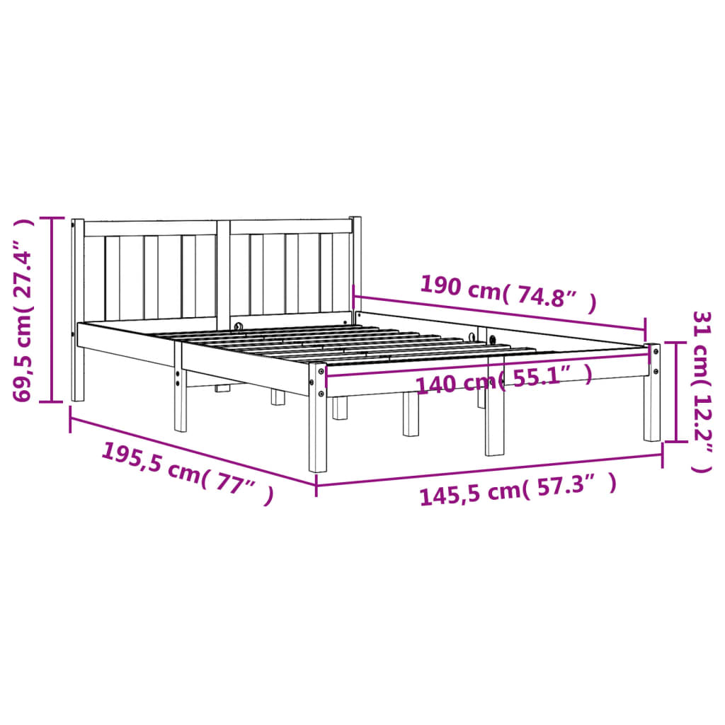 Sengeramme uten madrass voksbrun 140x190 cm heltre furu