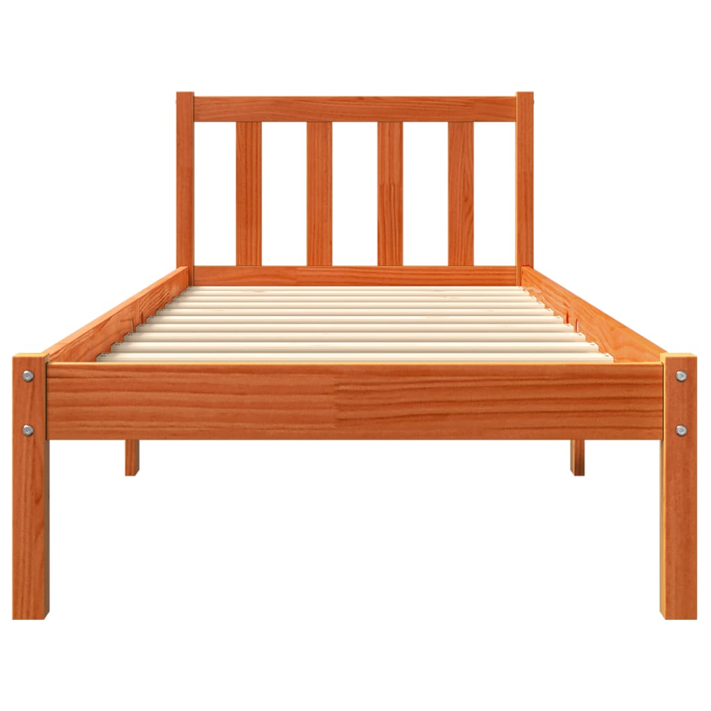 Sengeramme uten madrass voksbrun 90x200 cm heltre furu