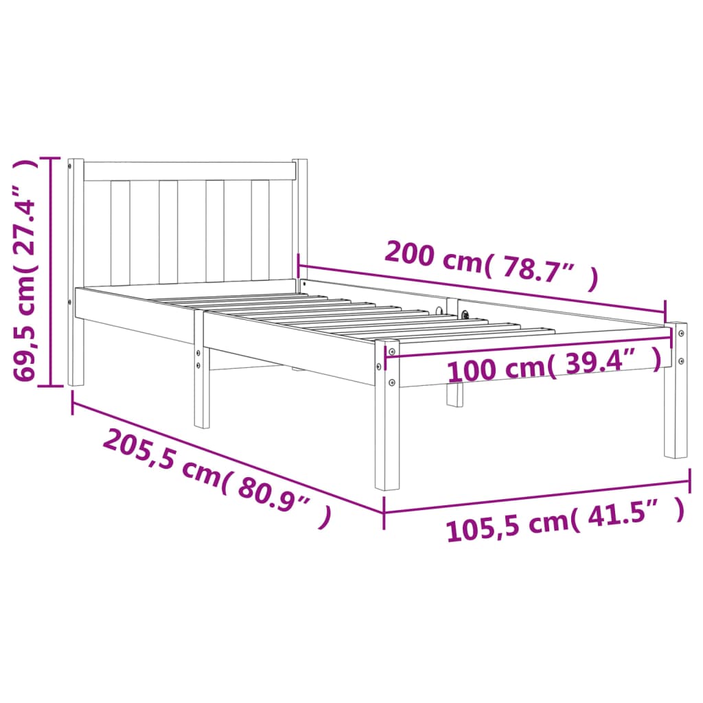 Sengeramme uten madrass voksbrun 100x200 cm heltre furu