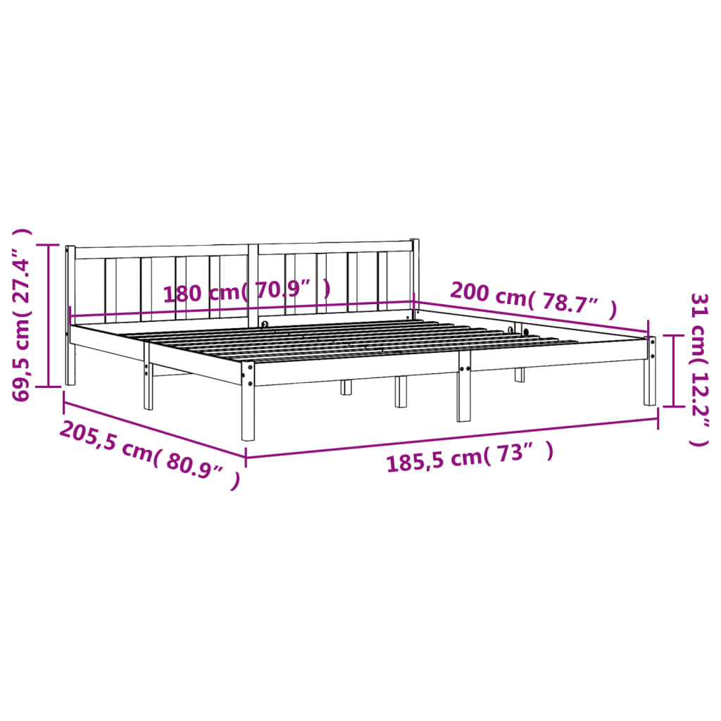 Sengeramme uten madrass voksbrun 180x200 cm heltre furu