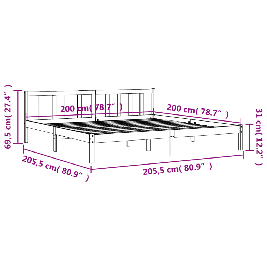 Sengeramme uten madrass voksbrun 200x200 cm heltre furu