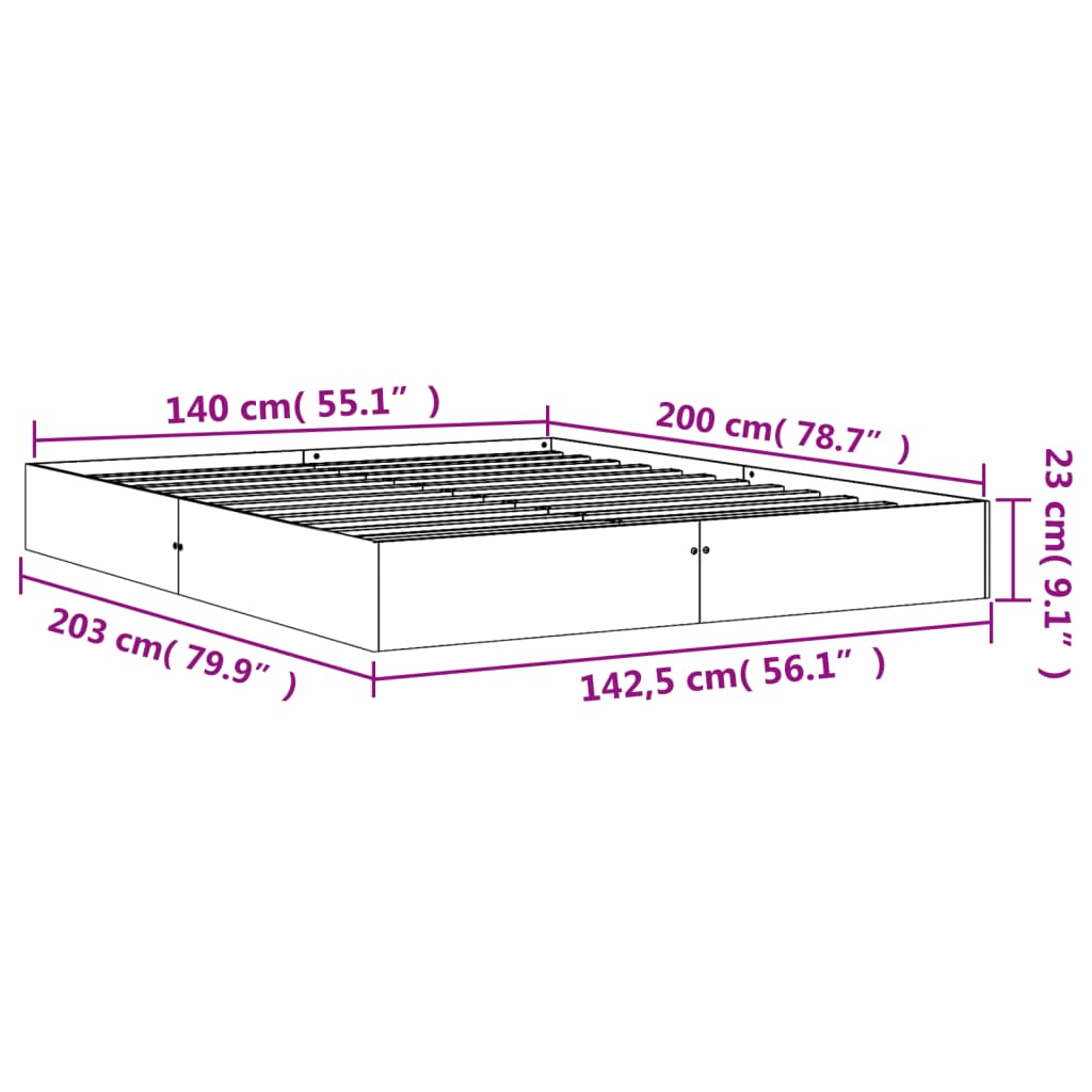 Sengeramme uten madrass voksbrun 140x200 cm heltre furu