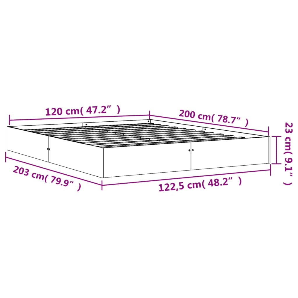 Sengeramme uten madrass voksbrun 120x200 cm heltre furu