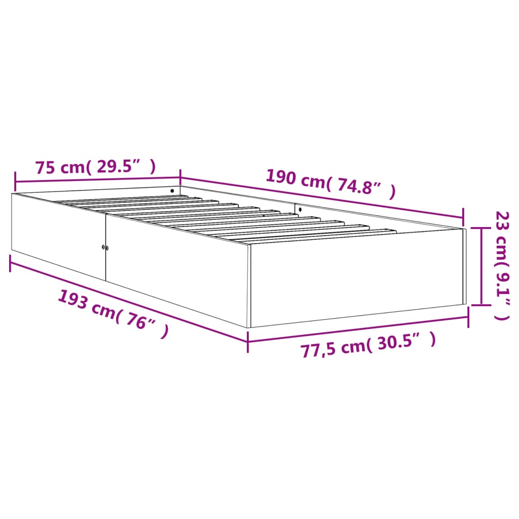 Sengeramme uten madrass voksbrun 75x190 cm heltre furu
