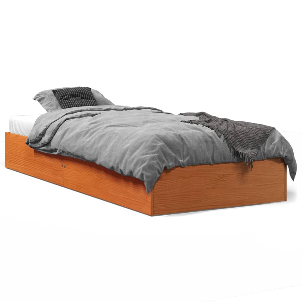 Sengeramme uten madrass voksbrun 75x190 cm heltre furu