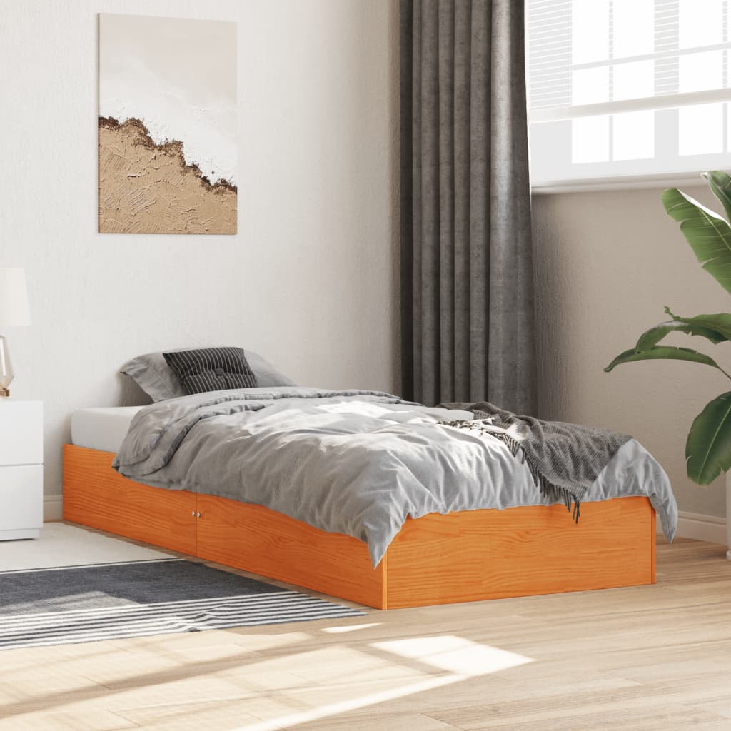 Sengeramme uten madrass voksbrun 90x190 cm heltre furu