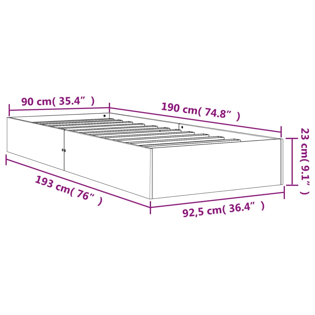 Sengeramme uten madrass voksbrun 90x190 cm heltre furu