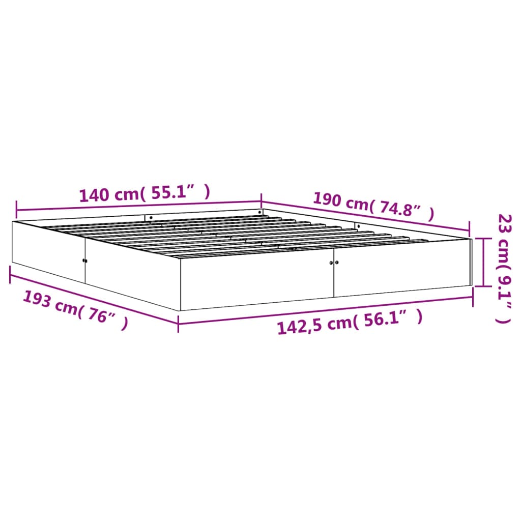 Sengeramme uten madrass voksbrun 140x190 cm heltre furu