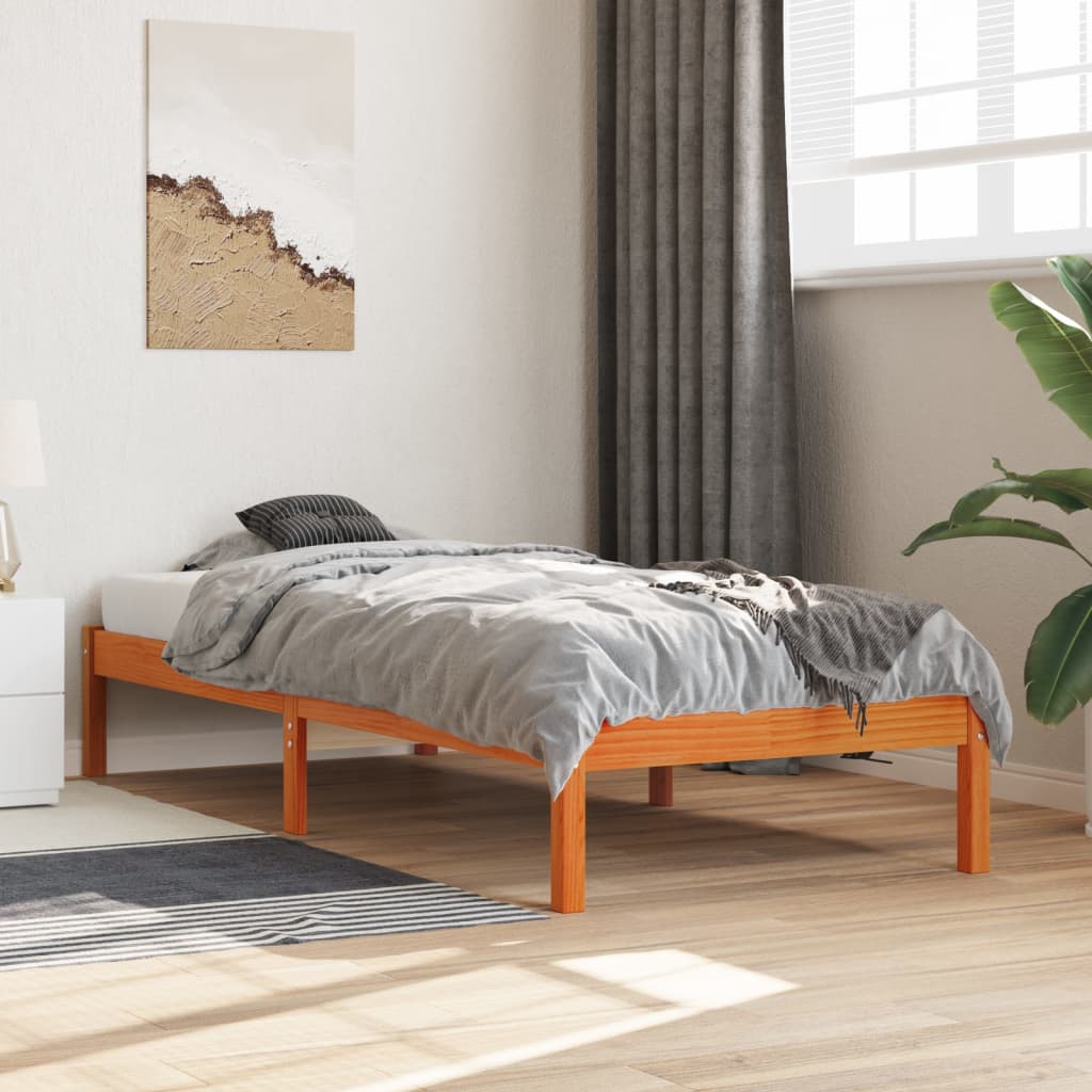 Sengeramme uten madrass voksbrun 75x190 cm heltre furu