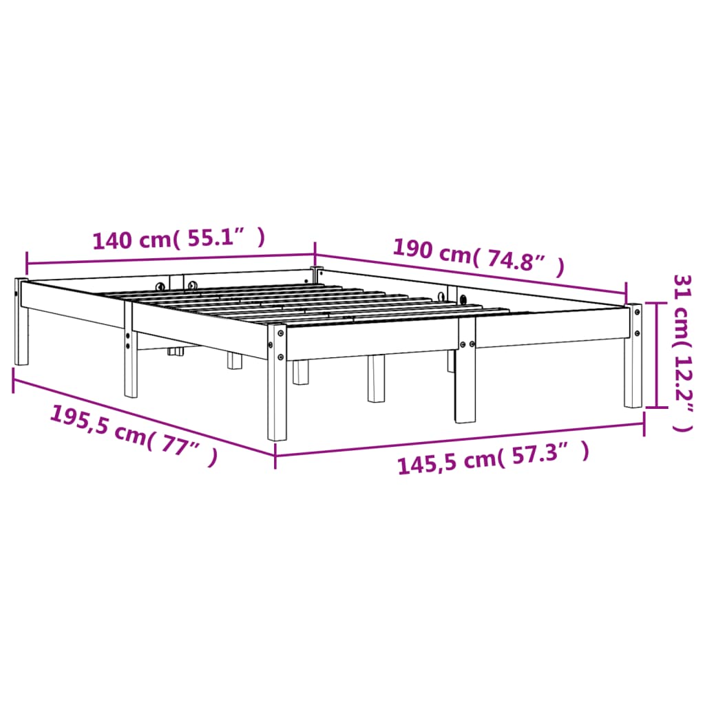 Sengeramme uten madrass voksbrun 140x190 cm heltre furu
