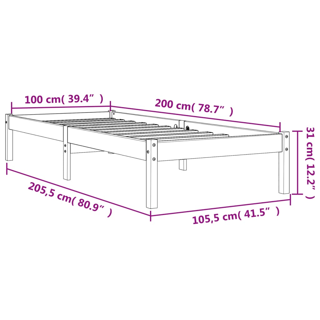 Sengeramme uten madrass voksbrun 100x200 cm heltre furu