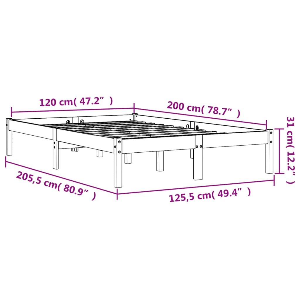 Sengeramme uten madrass voksbrun 120x200 cm heltre furu