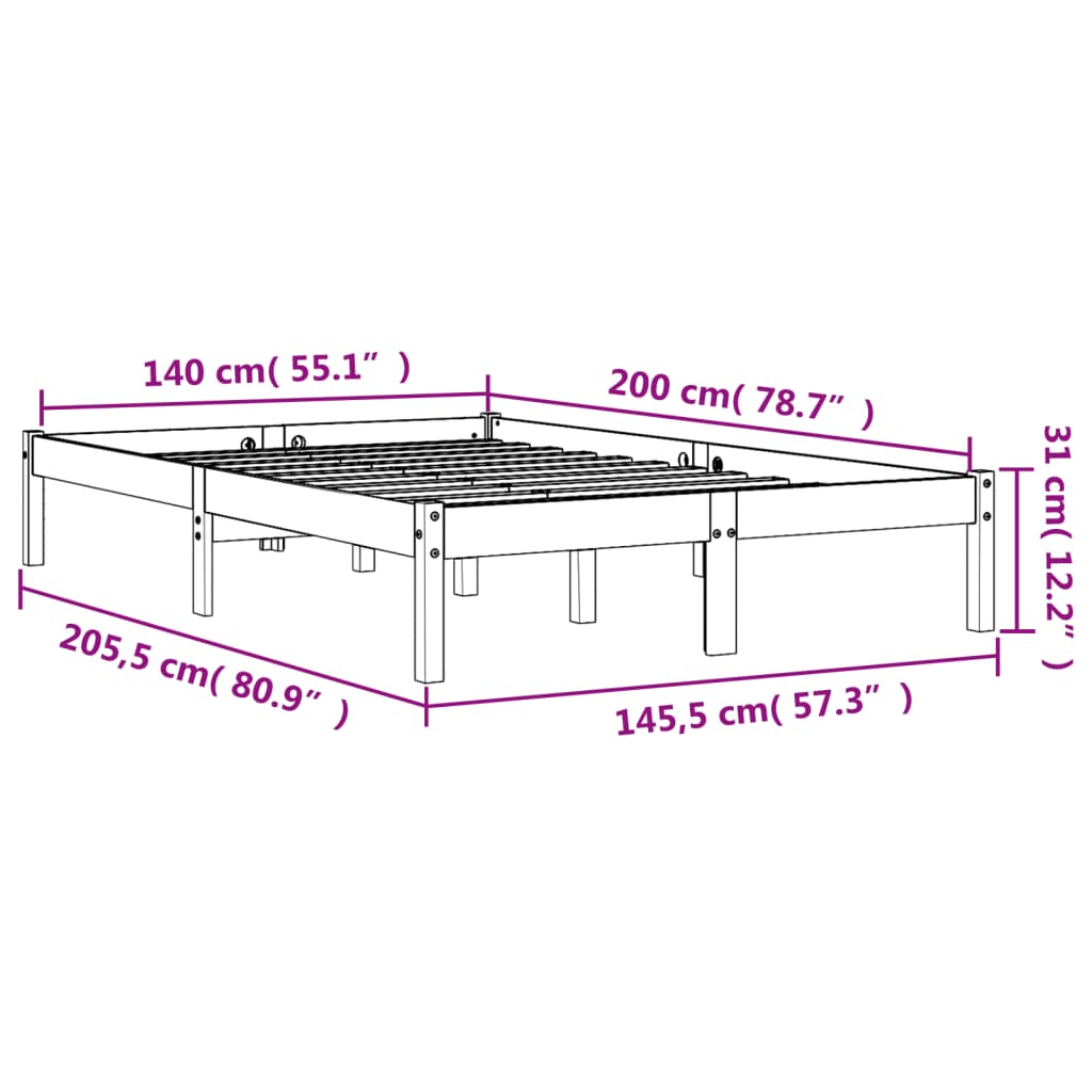 Sengeramme uten madrass voksbrun 140x200 cm heltre furu