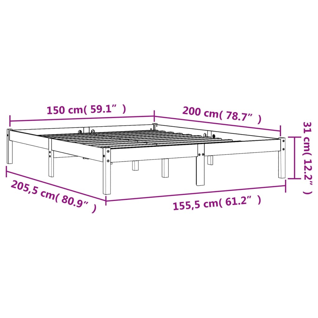 Sengeramme uten madrass brun 150x200 cm heltre furu