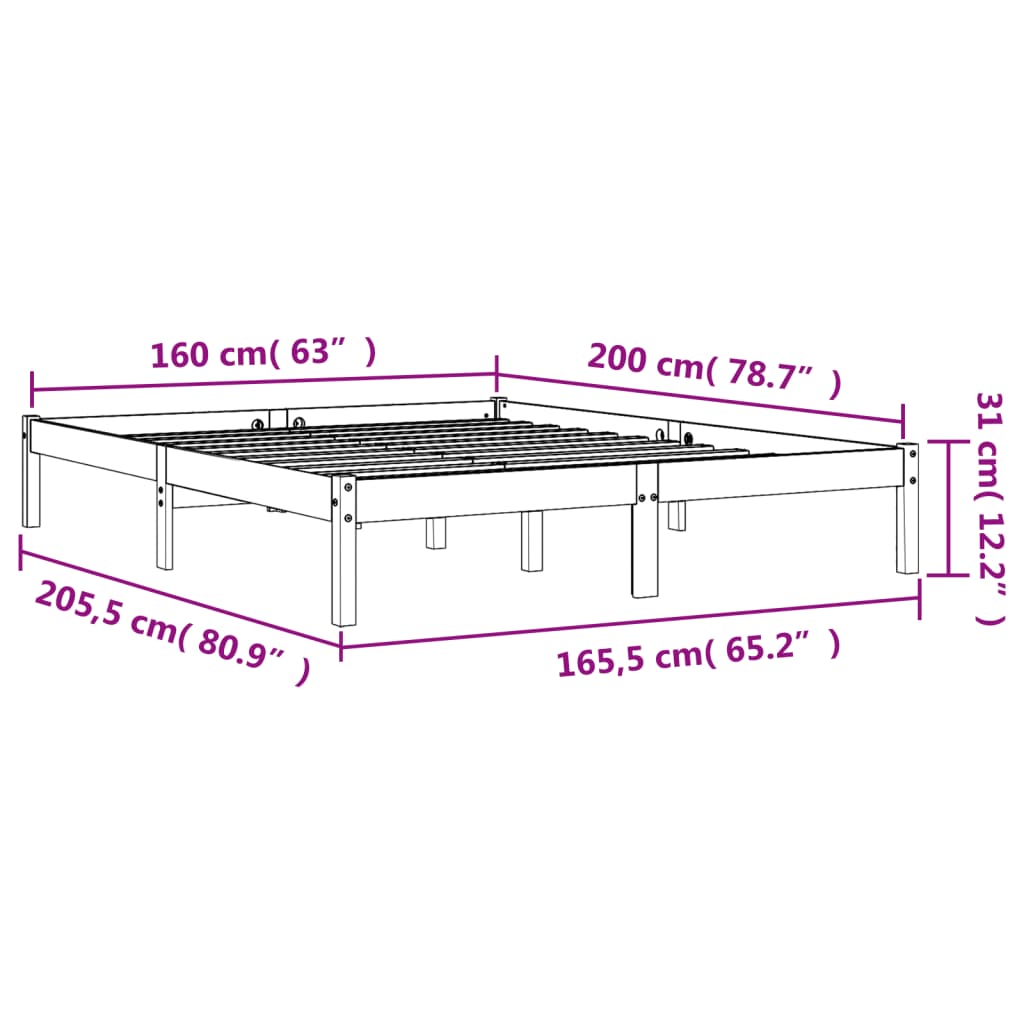 Sengeramme uten madrass voksbrun 160x200 cm heltre furu