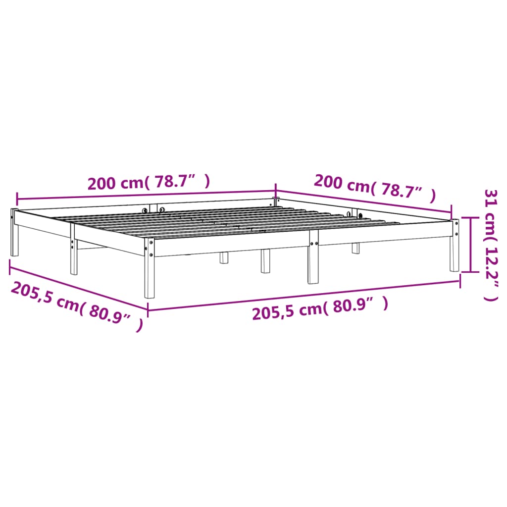 Sengeramme uten madrass voksbrun 200x200 cm heltre furu