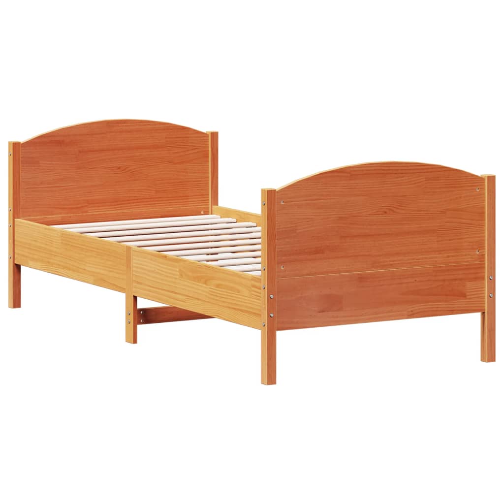 Sengeramme uten madrass voksbrun 75x190 cm heltre furu