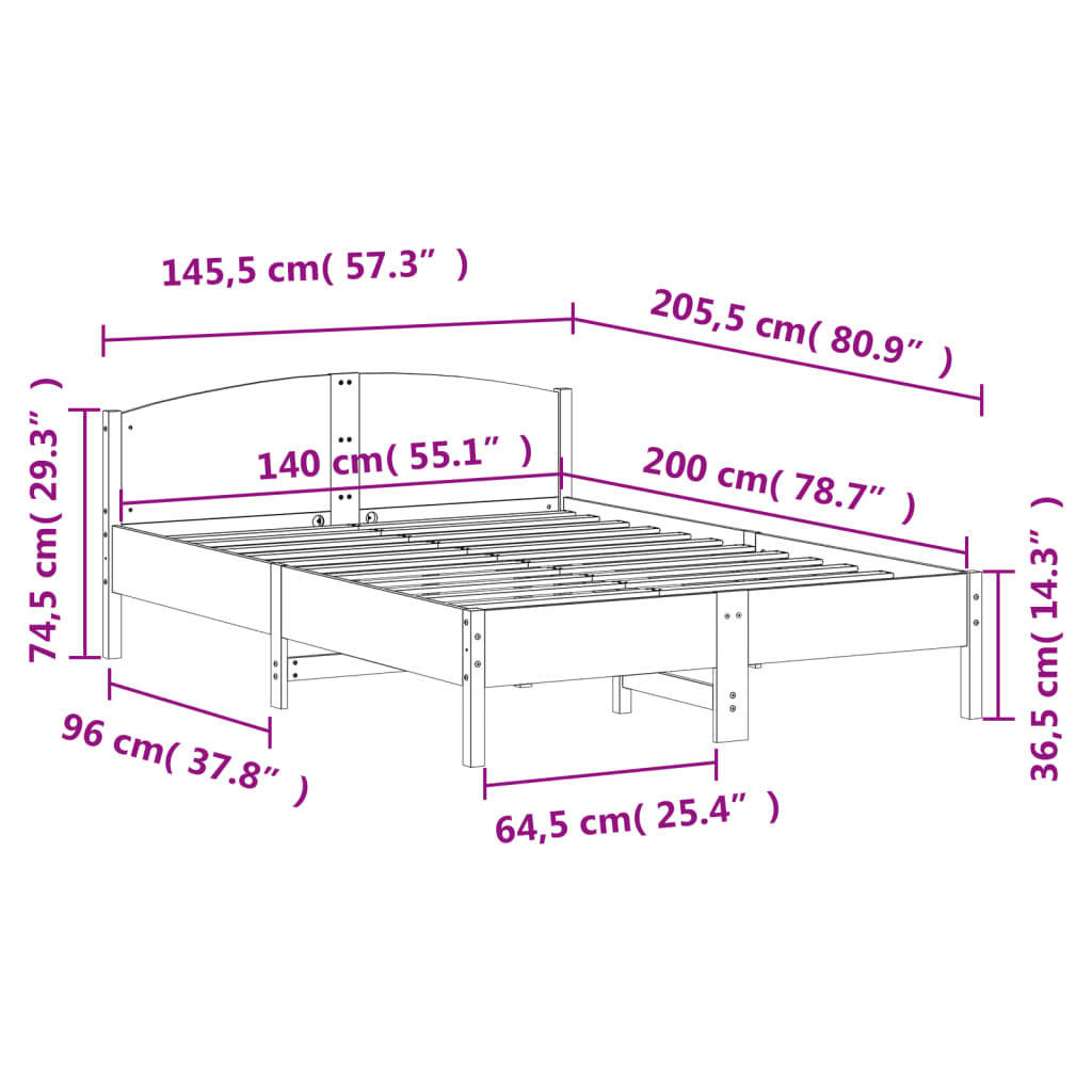 Sengeramme uten madrass 140x200 cm heltre furu