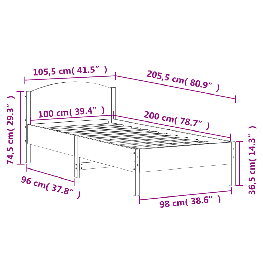 Sengeramme uten madrass 100x200 cm heltre furu