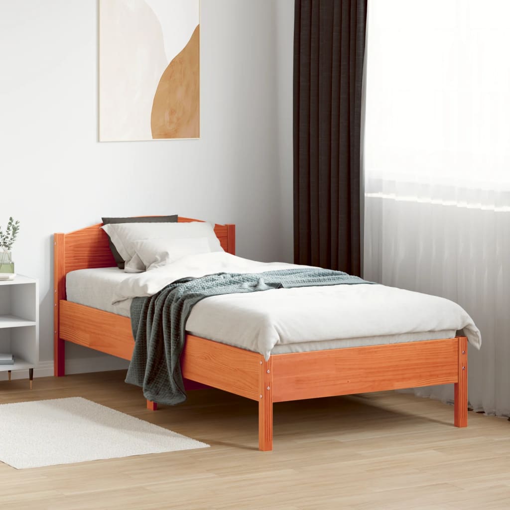 Sengeramme uten madrass voksbrun 75x190 cm heltre furu