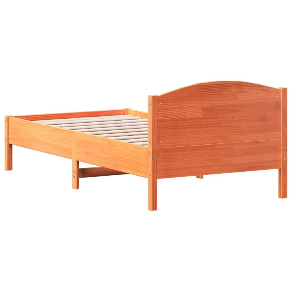 Sengeramme uten madrass voksbrun 75x190 cm heltre furu
