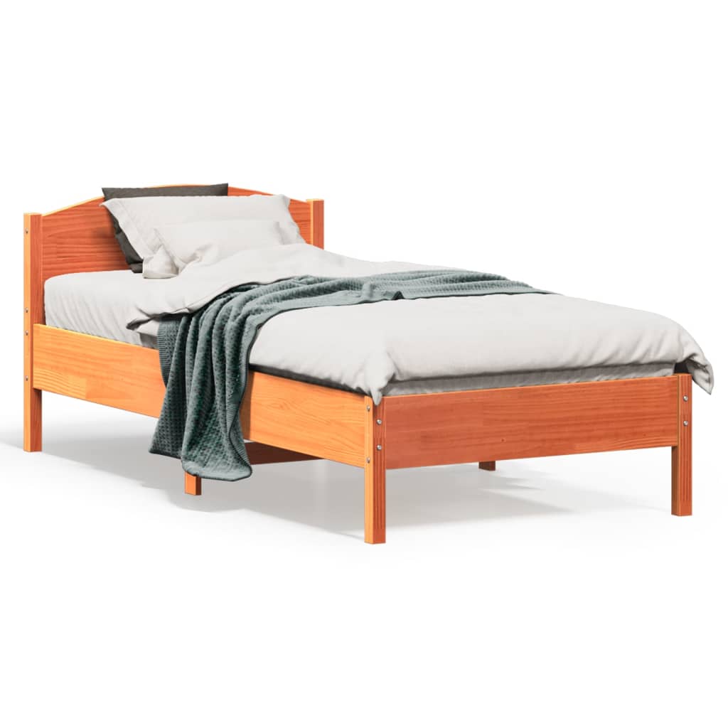 Sengeramme uten madrass voksbrun 75x190 cm heltre furu