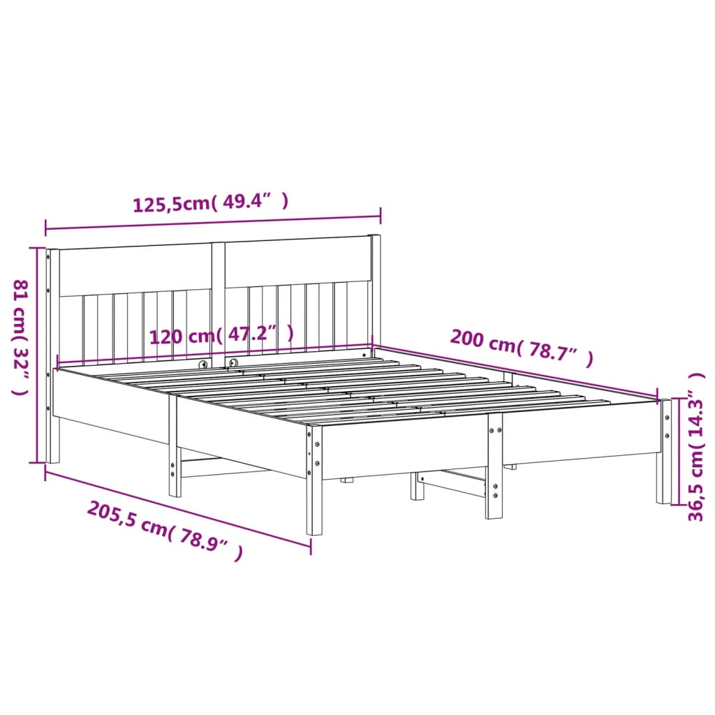 Sengeramme uten madrass 120x200 cm heltre furu