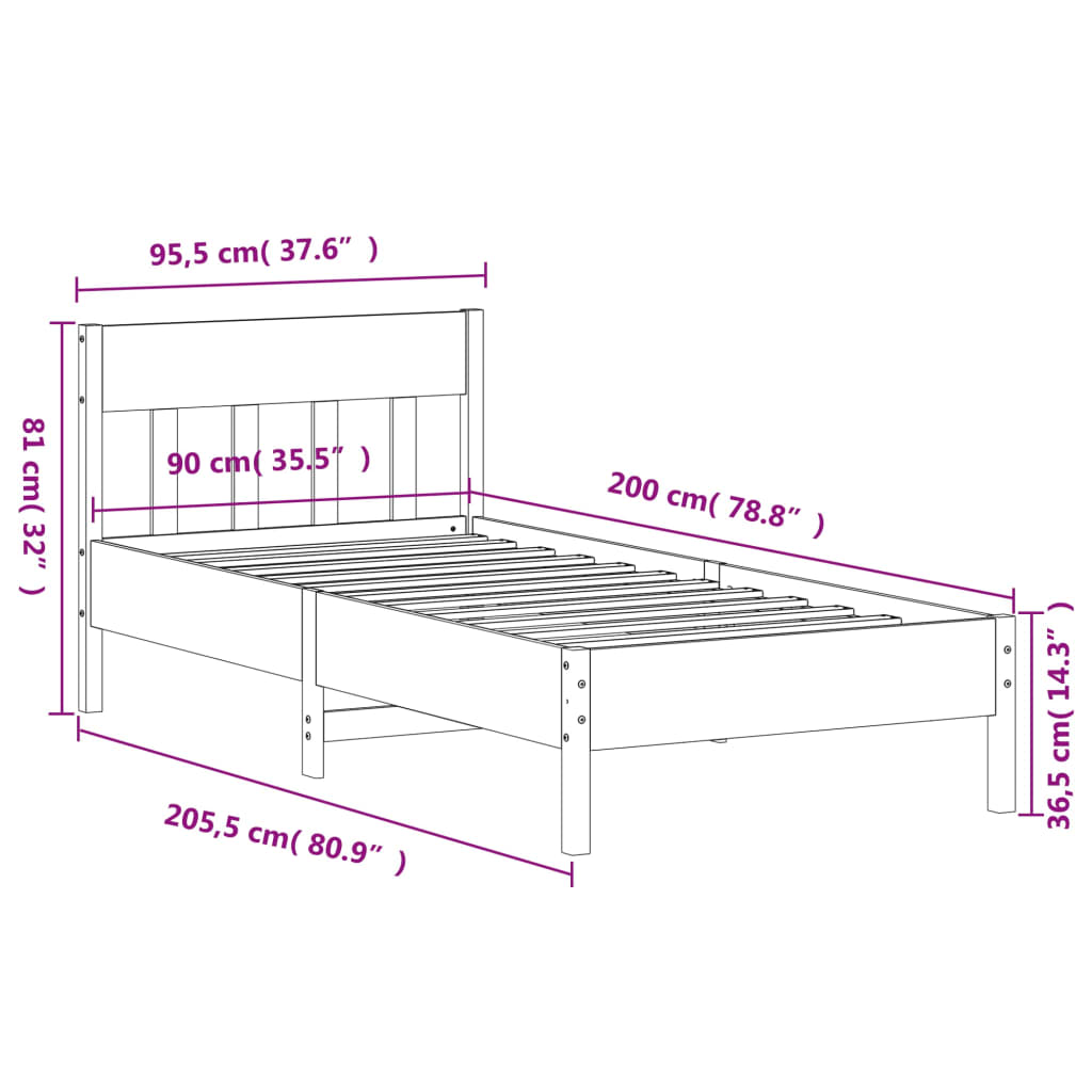 Sengeramme uten madrass 90x200 cm heltre furu