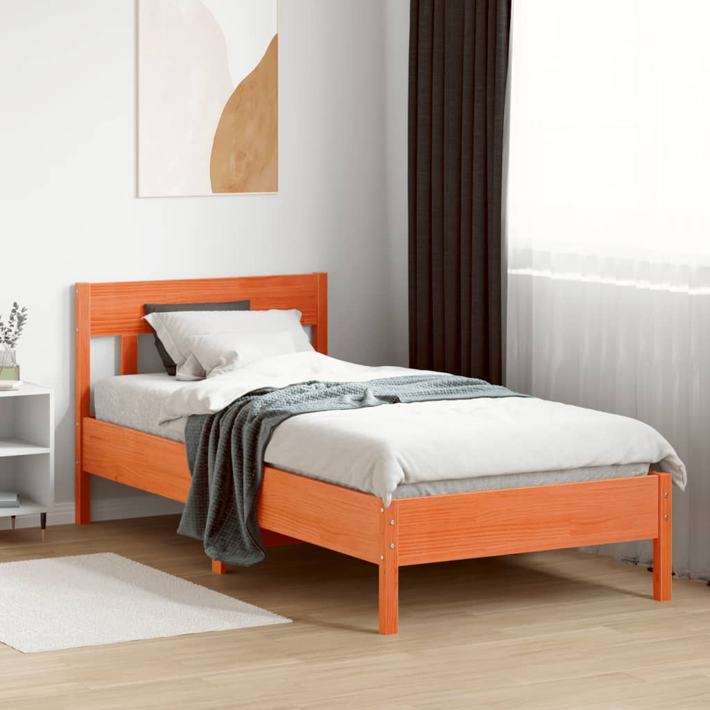 Sengeramme uten madrass voksbrun 75x190 cm heltre furu