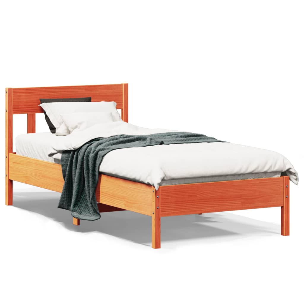 Sengeramme uten madrass voksbrun 75x190 cm heltre furu