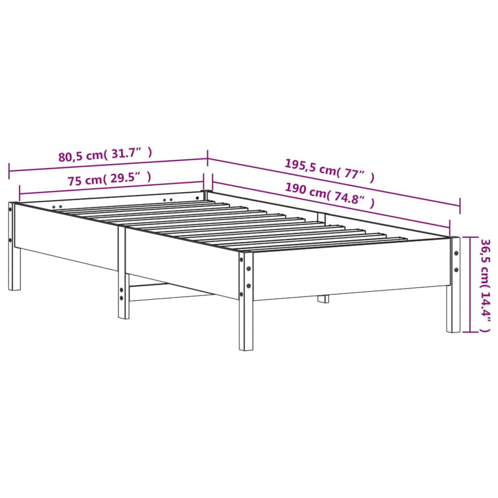 Sengeramme uten madrass 75x190 cm heltre furu