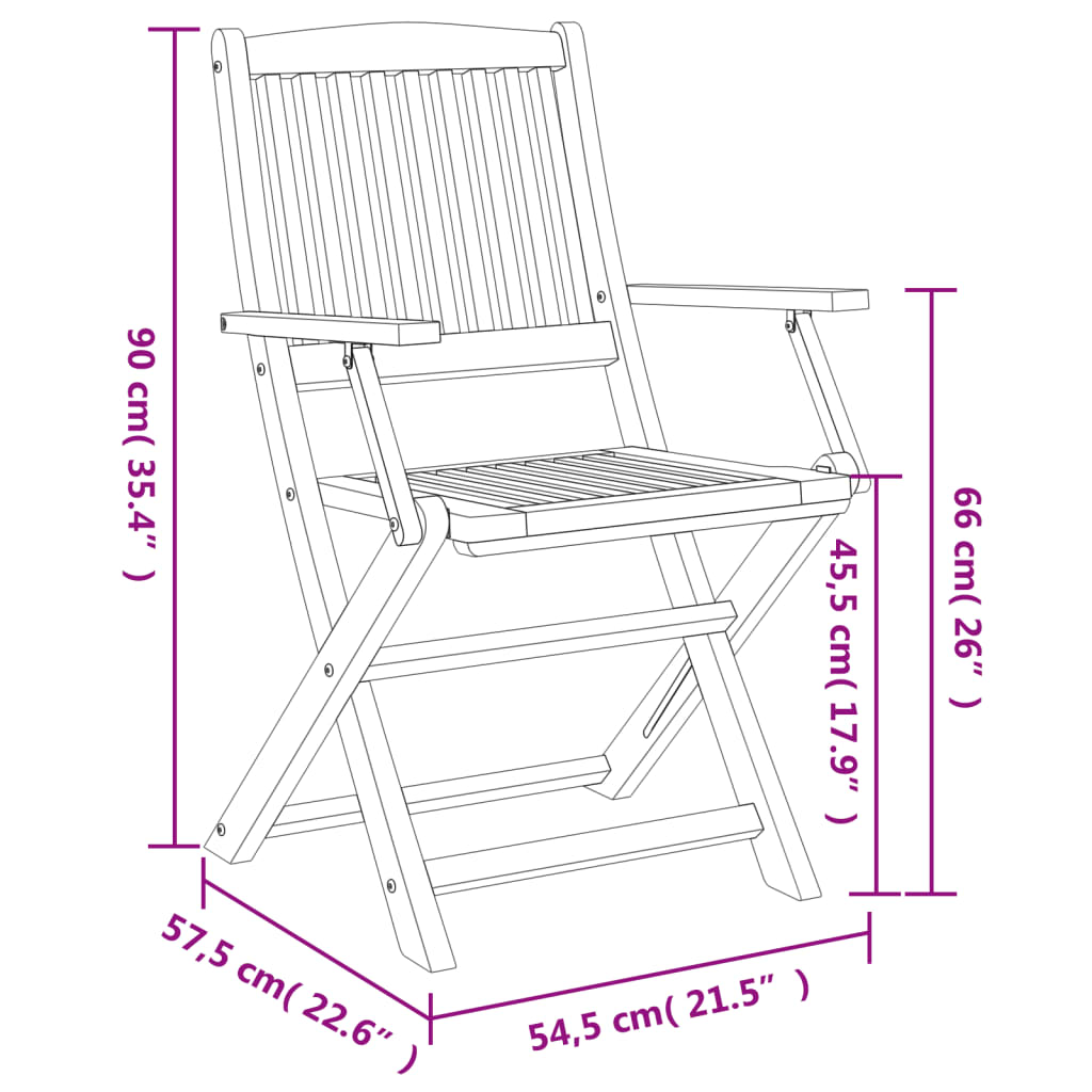 Sammenleggbare hagestoler 4 stk 57,5x54,5x90 cm heltre akasie