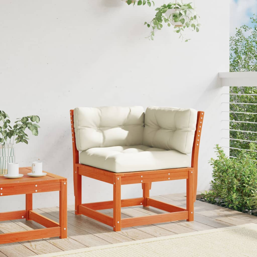 Hagesofa for hjørne med pute voksbrun 73x73x78 cm heltre furu