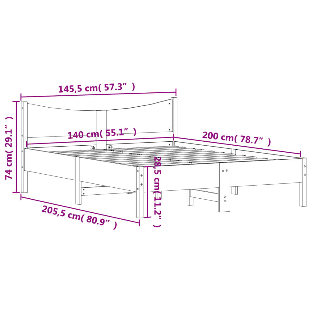 Sengeramme uten madrass 140x200 cm heltre furu
