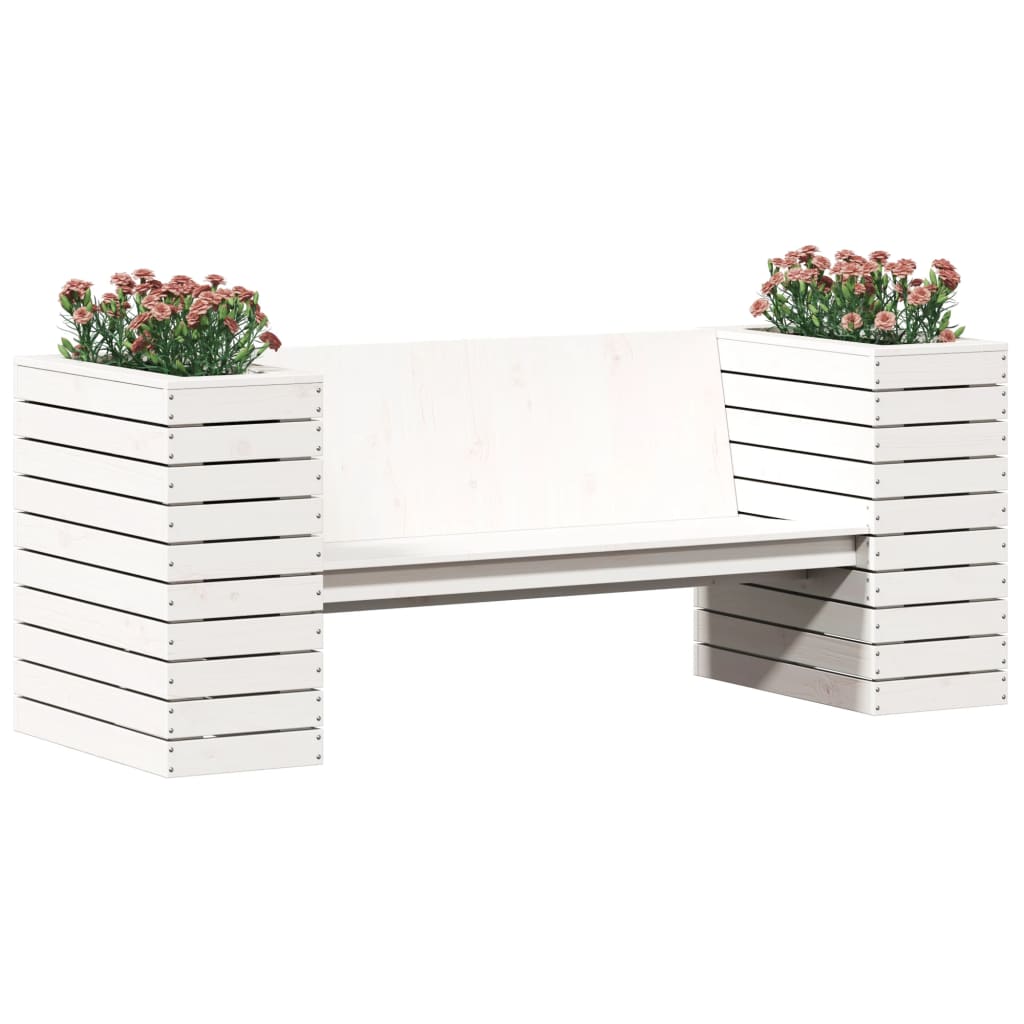 Benk med plantekasser hvit 167,5x60x65 cm heltre furu