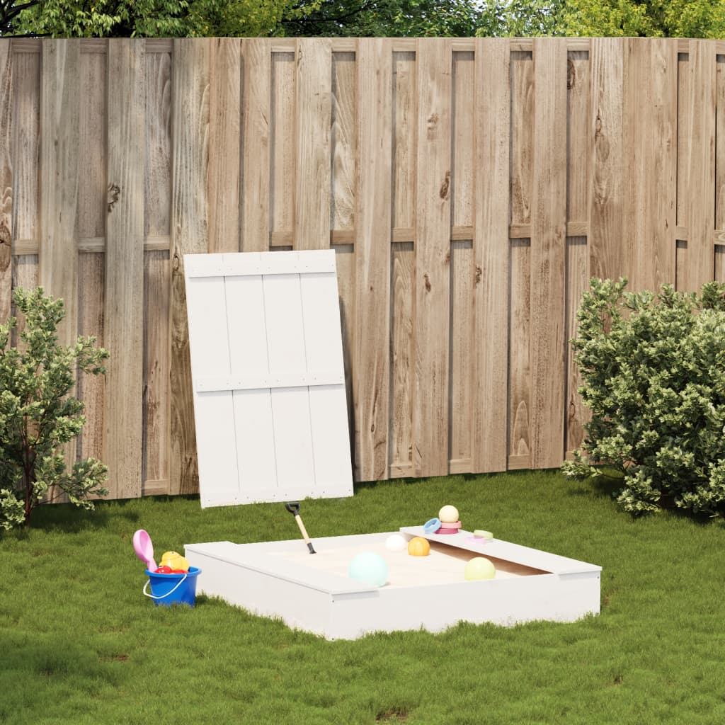 Sandkasse med lokk hvit 111x111x19,5 cm heltre furu