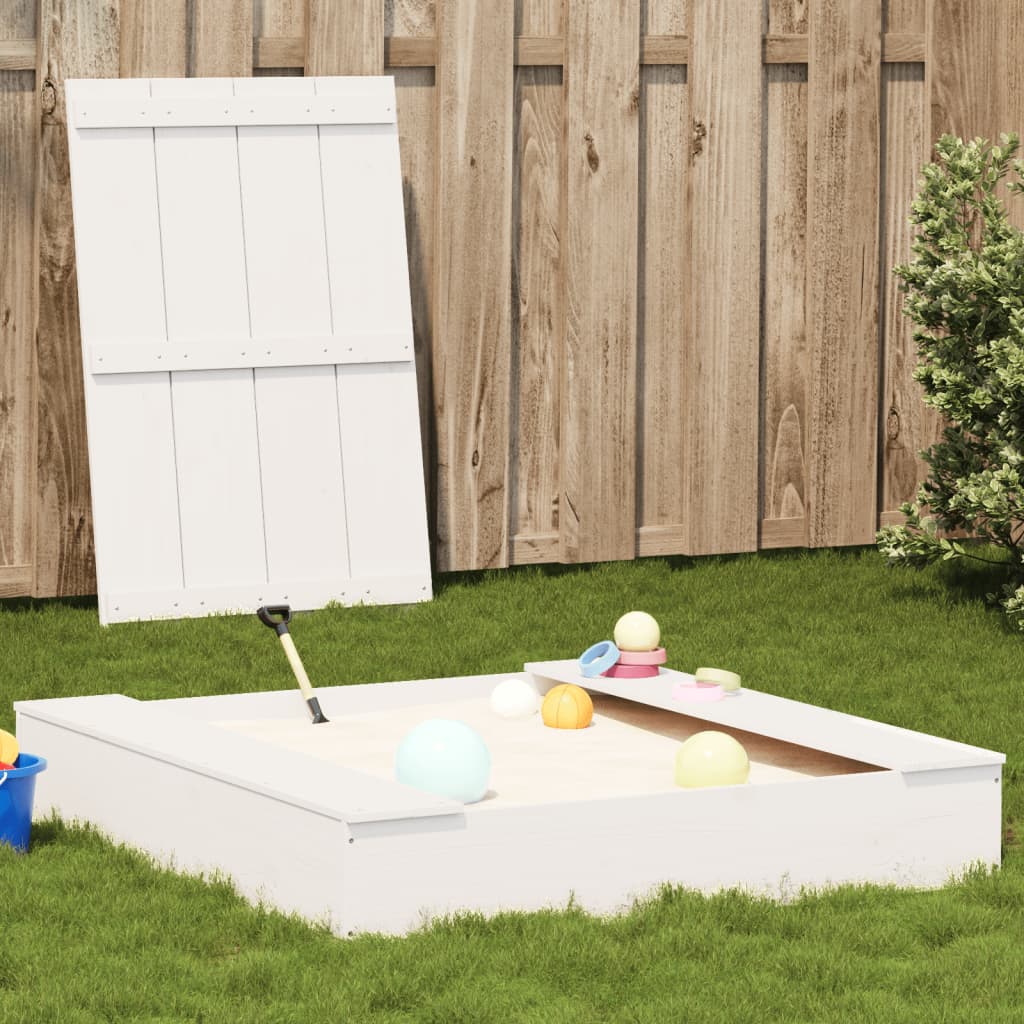 Sandkasse med lokk hvit 111x111x19,5 cm heltre furu