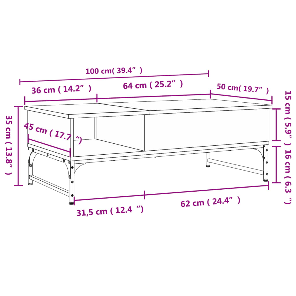 Salongbord svart 100x50x35 cm konstruert tre og metall